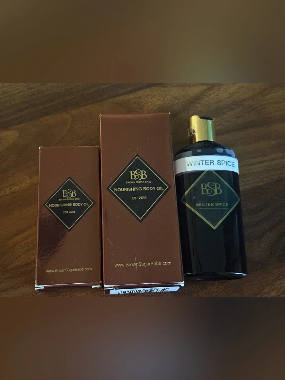 Brown Sugar Babe Body Oil Caked Up 2oz, Winter Spice 4oz, Pink Poundcake 4oz